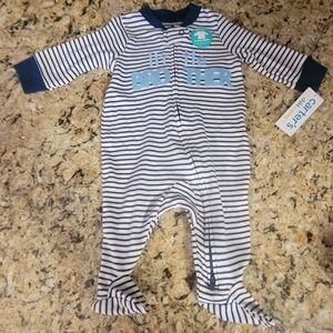 NWT Carter's 'Little Brother' Blue and White Striped Footie With Zipper